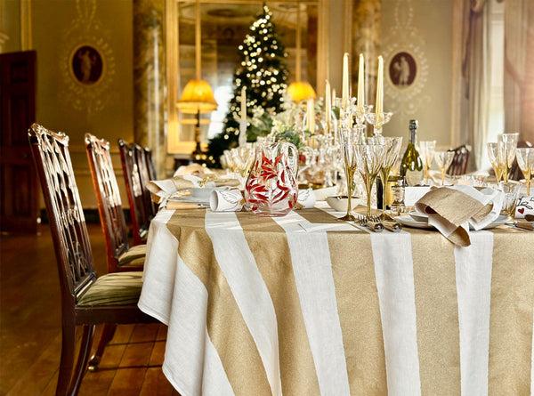 Summerill & Bishop 'Stripe' Screen Printed Linen Napkin In Gold 50x50cm