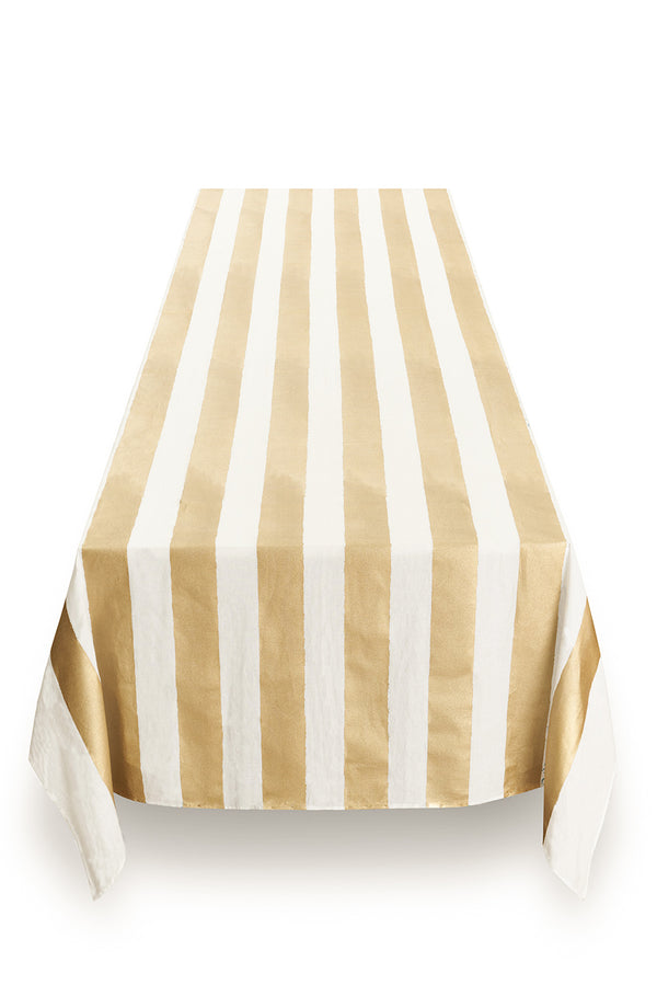 Summerill & Bishop 'Stripe' Screen Printed Linen Tablecloth In Gold