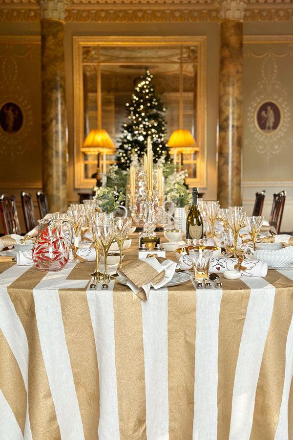 Summerill & Bishop 'Stripe' Screen Printed Linen Tablecloth In Gold