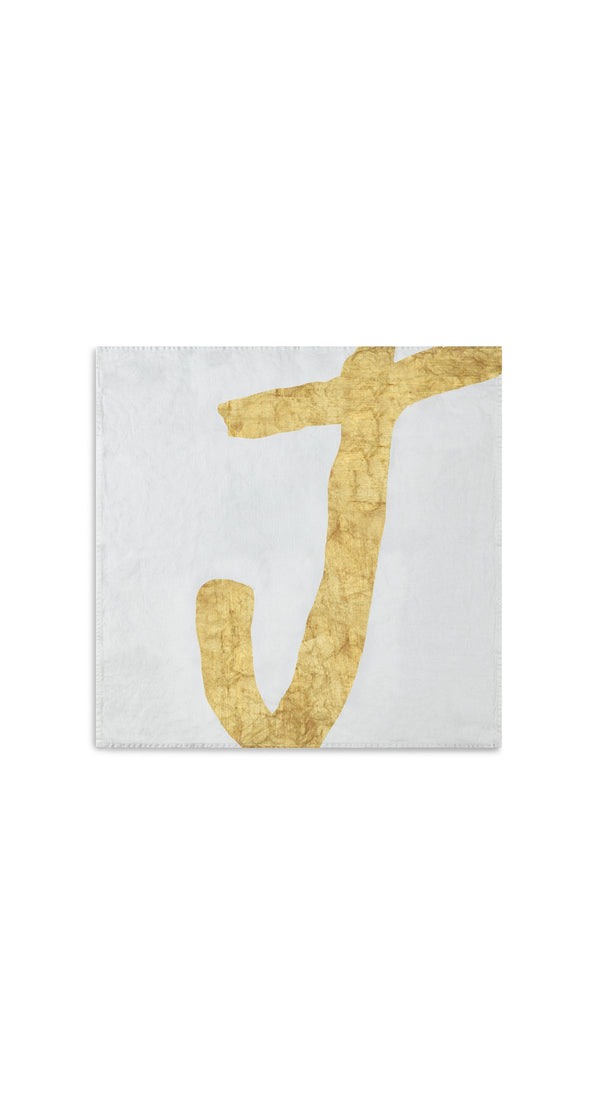 Summerill & Bishop Alphabet Napkin 'J' In Gold 50x50cm