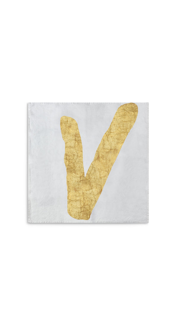 Summerill & Bishop Alphabet Napkin 'V' In Gold 50x50cm