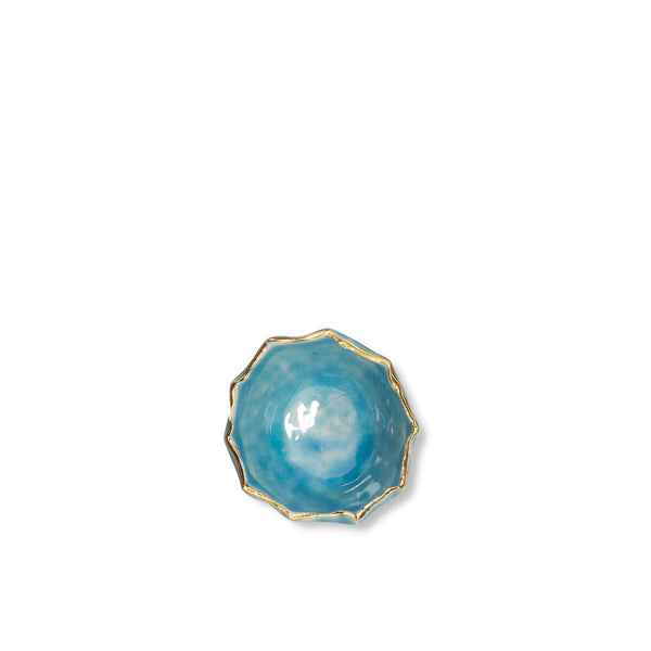 summerill & bishop Gold Rim Blue Pinch Pot 7cm