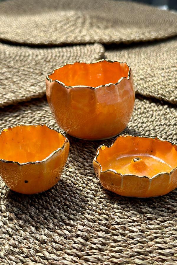 Summerill & Bishop Gold Rim Orange Pinch Pot 5cm