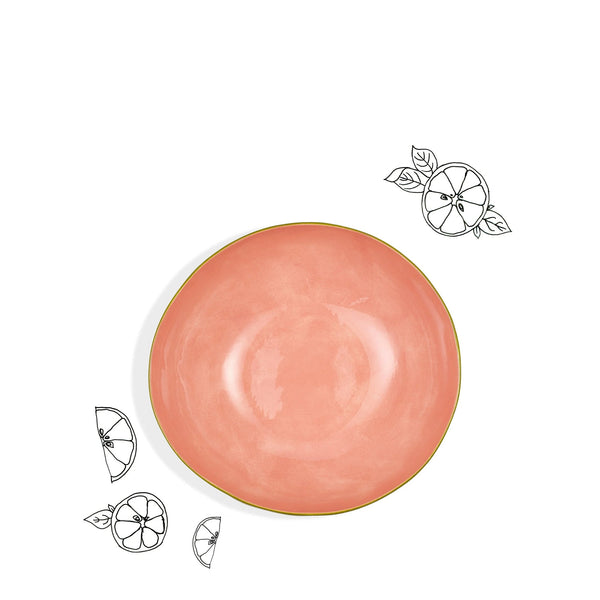 Summerill & Bishop Summerill & Bishop Handmade 30cm Porcelain Medium Salad Bowl In Two Tone Pink And Green