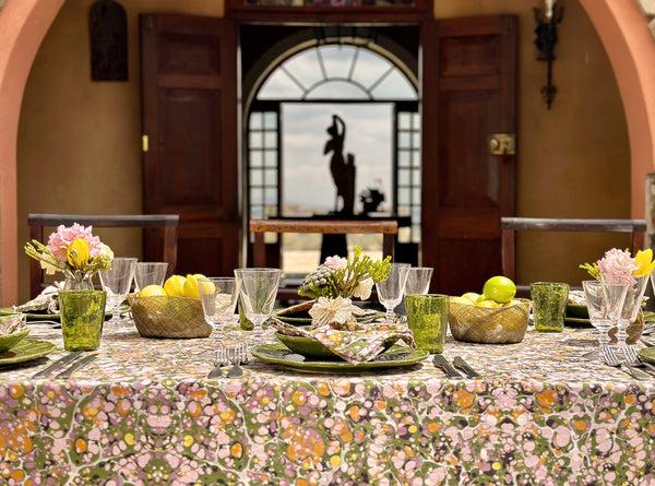 Summerill & Bishop Summerill & Bishop 'Marble' Linen Napkin In Green Rose Pink & Orange 50x50cm