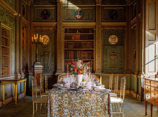 Summerill & Bishop Summerill & Bishop 'Marble' Linen Tablecloth In Green Rose Pink & Orange