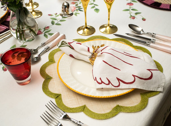 Summerill & Bishop Red 'Doves' Linen Napkin 50x50cm