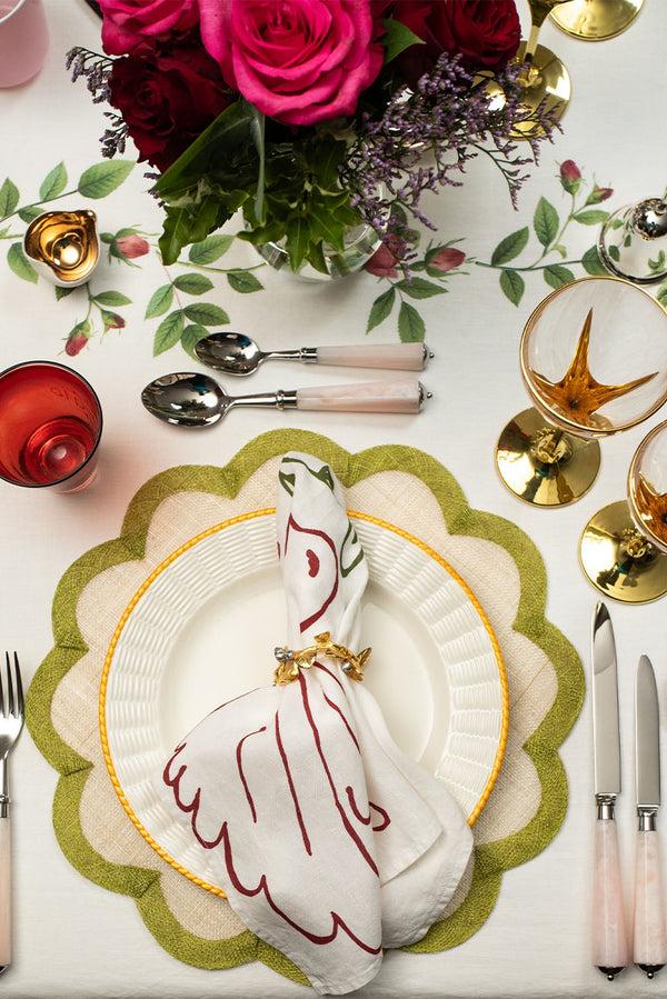 Summerill & Bishop Red 'Doves' Linen Napkin 50x50cm