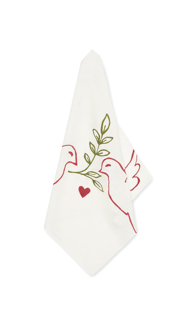 summerill & bishop Red 'Doves' Linen Napkin 50x50cm