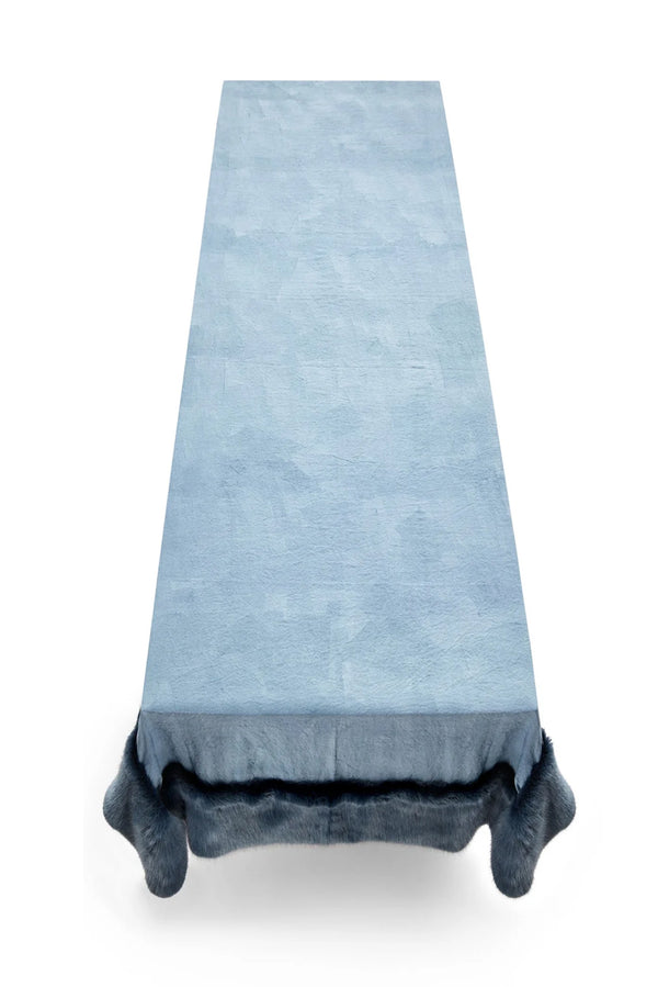 Summerill & Bishop Summerill & Bishop X Shrimps Hand Painted Linen And Faux Fur Tablecloth In Powder Blue