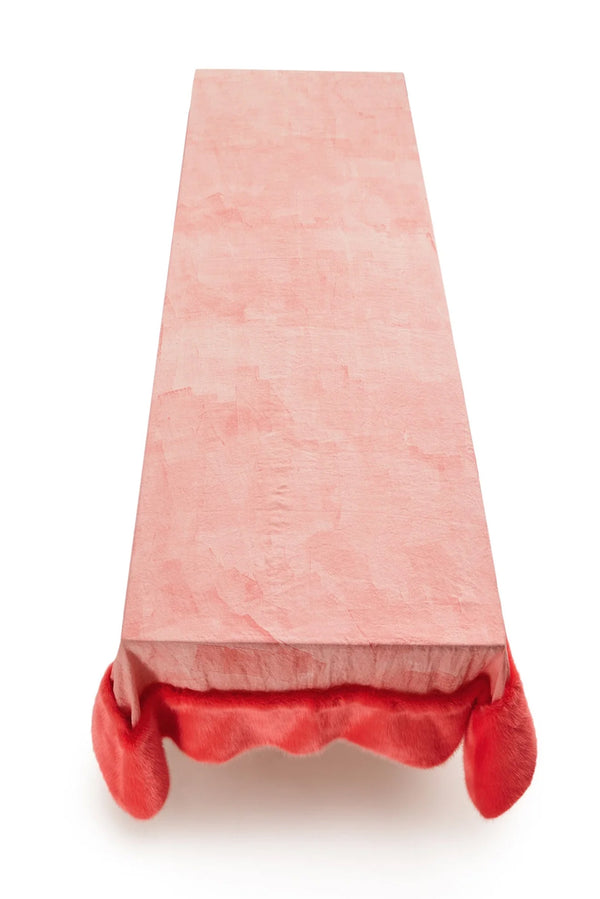 Summerill & Bishop Summerill & Bishop X Shrimps Hand Painted Linen And Faux Fur Tablecloth In Powder Pink