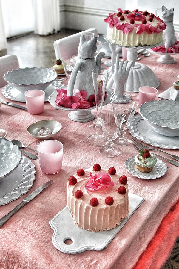 Summerill & Bishop Summerill & Bishop X Shrimps Hand Painted Linen And Faux Fur Tablecloth In Powder Pink