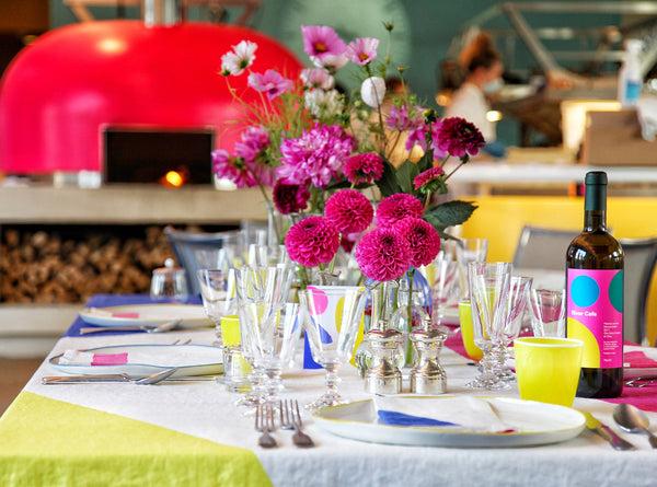 Summerill & Bishop Summerill & Bishop X The River Cafe Linen Tablecloth In Blue Pink & Yellow