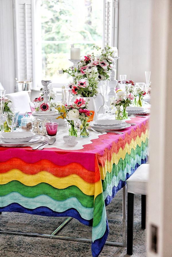 Summerill & Bishop Sunrise Rainbow Linen Tablecloth In Multicolours