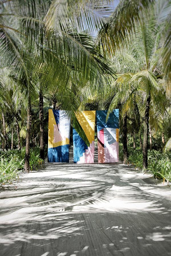 Summerill & Bishop "Trapeze" Block Colour Linen Tablecloth In Multicolours