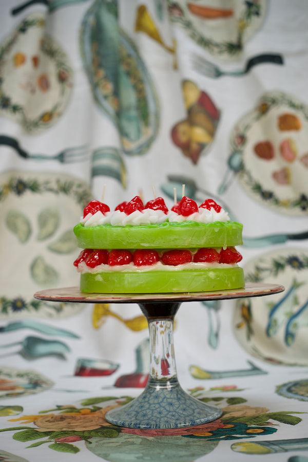 Summerill & Bishop Two-Tier Green Cake With Strawberries Decorative Candle 20cm