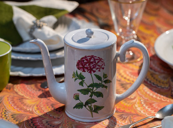 Summerill & Bishop White Ceramic Red Star Phlox Coffee Pot By Astier De Villatte 17cm