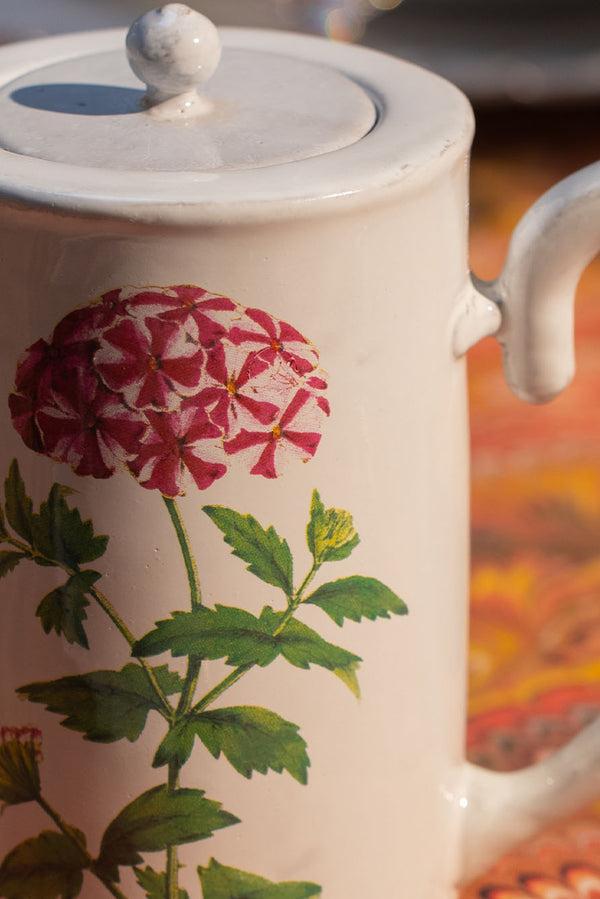 Summerill & Bishop White Ceramic Red Star Phlox Coffee Pot By Astier De Villatte 17cm