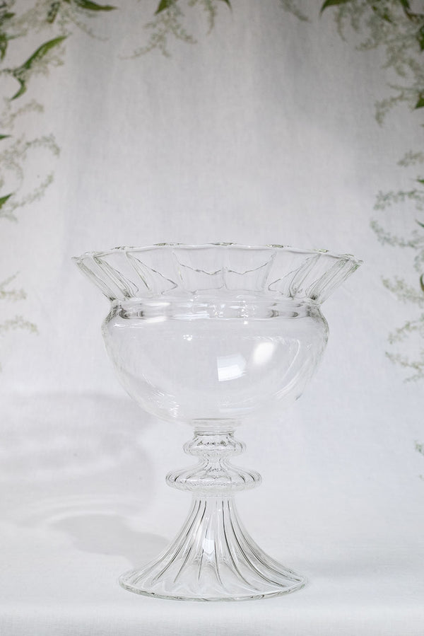 Summerill & Bishop Wide Aurora Clear Handblown Glass Vase On Stand 27cm