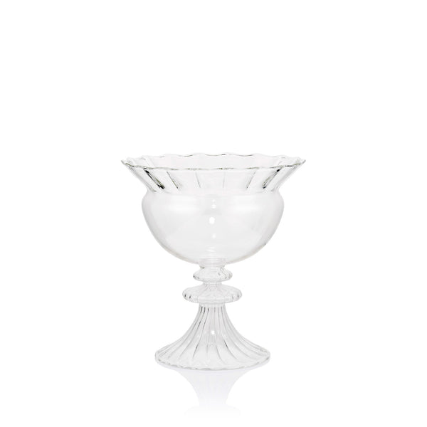 summerill & bishop Wide Aurora Clear Handblown Glass Vase On Stand 27cm