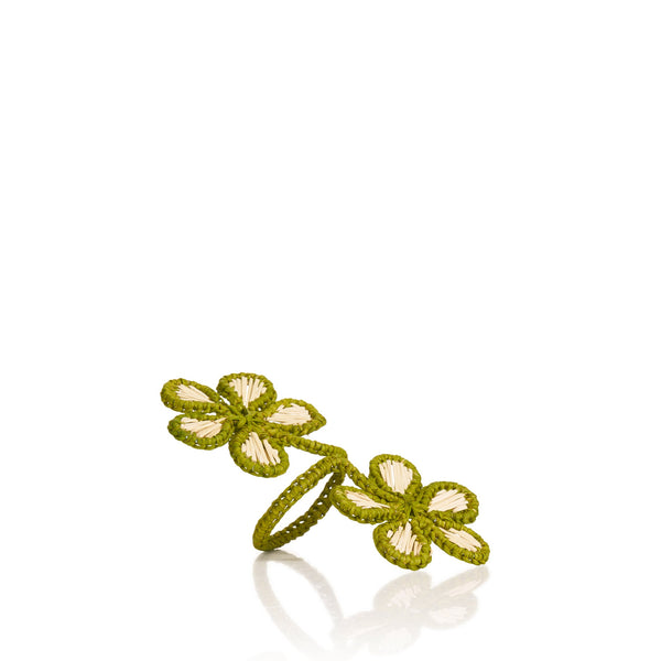 Summerill & Bishop Wrapped Flowers Handwoven Straw Napkin Ring In Green