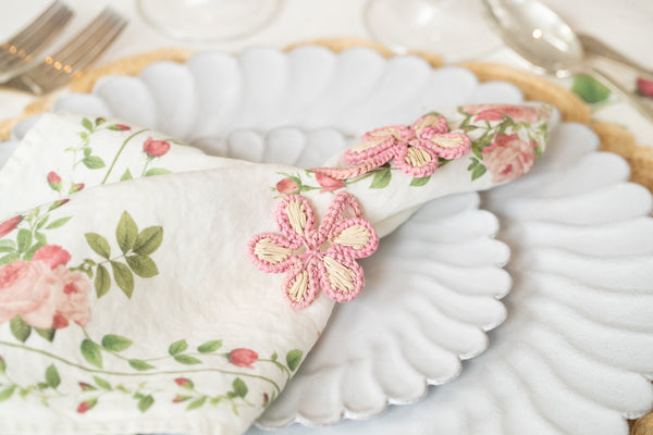 Summerill & Bishop Wrapped Flowers Handwoven Straw Napkin Ring In Pink