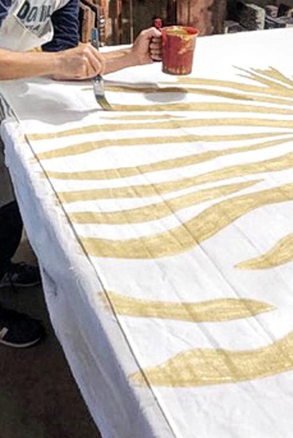 Summerill & Bishop Zebra Linen Tablecloth In Hand Painted Gold