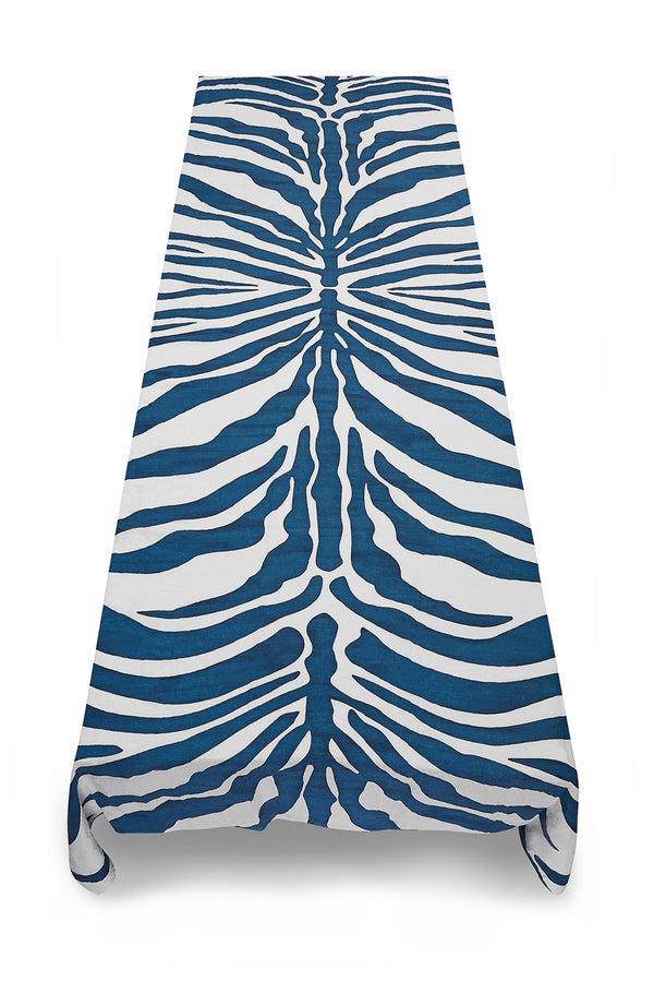 Summerill & Bishop Zebra Linen Tablecloth In Petrol Blue