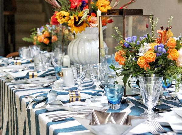 Summerill & Bishop Zebra Linen Tablecloth In Petrol Blue
