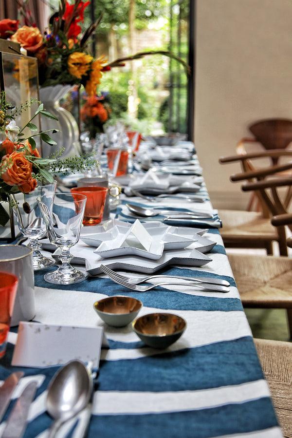 Summerill & Bishop Zebra Linen Tablecloth In Petrol Blue