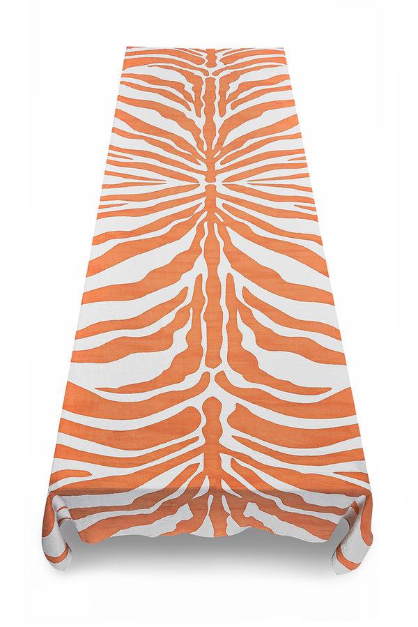 Summerill & Bishop Zebra Linen Tablecloth In Tangerine Orange