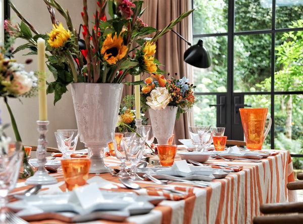 Summerill & Bishop Zebra Linen Tablecloth In Tangerine Orange