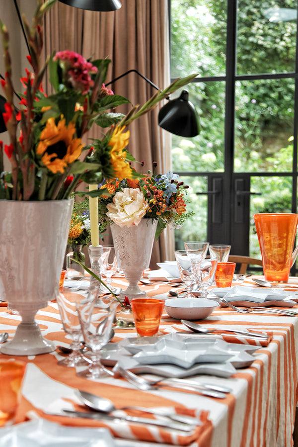 Summerill & Bishop Zebra Linen Tablecloth In Tangerine Orange