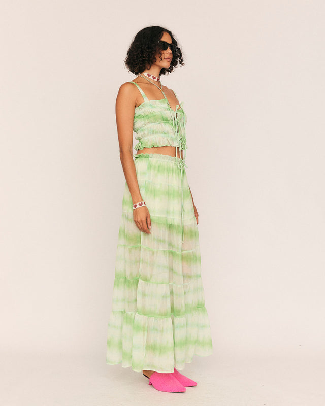 Summery Copenhagen Bennie Tiered Maxi Skirt In Green