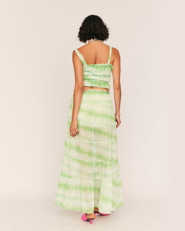 Summery Copenhagen Bennie Tiered Maxi Skirt In Green