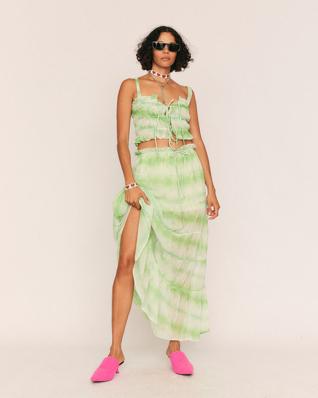 summery copenhagen Bennie Tiered Maxi Skirt in Green