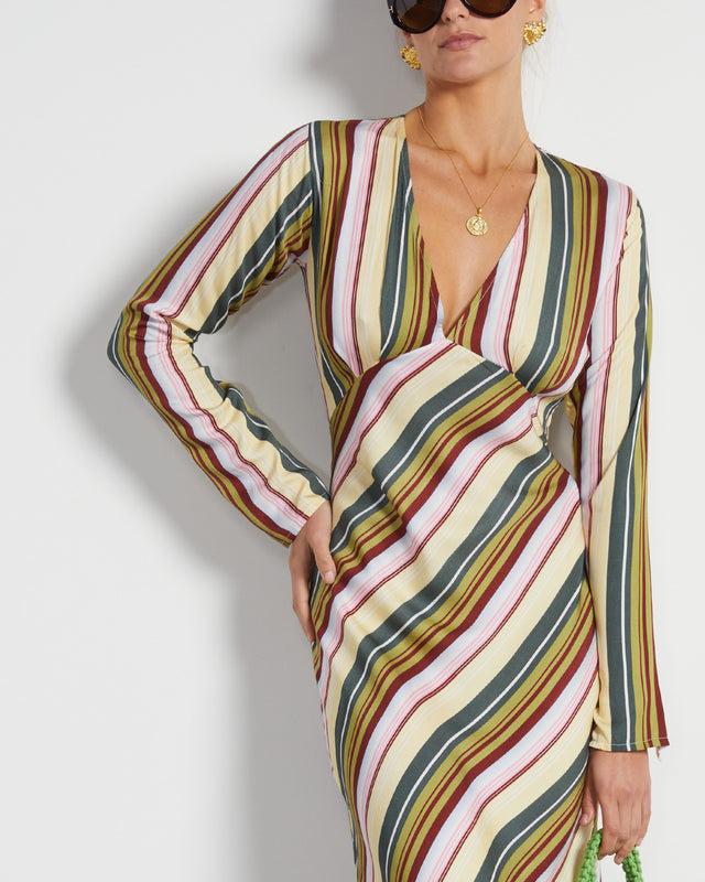 summery Copenhagen ELYSSE BIAS SLIP MAXI IN MULTI STRIPE