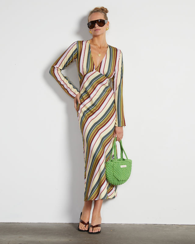 summery copenhagen ELYSSE BIAS SLIP MAXI IN MULTI STRIPE