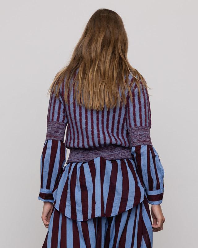 Summery Copenhagen ERAL SHRUKEN POLO KNIT IN BLUE STRIPE