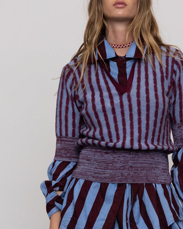 Summery Copenhagen ERAL SHRUKEN POLO KNIT IN BLUE STRIPE
