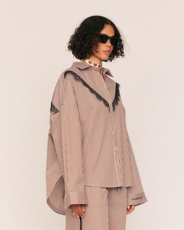 Summery Copenhagen Frida Lace Striped Shirt In Brown