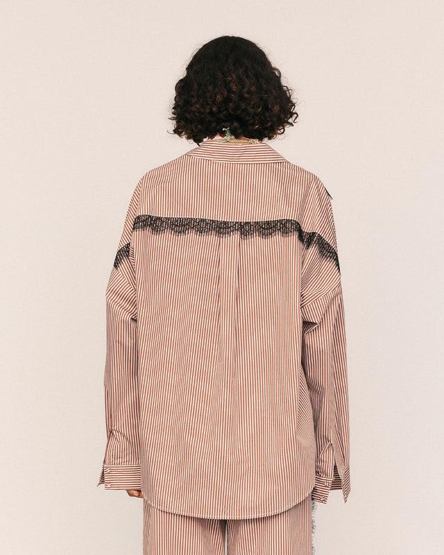 Summery Copenhagen Frida Lace Striped Shirt In Brown