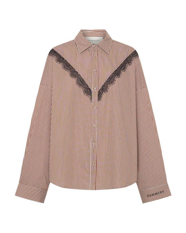 Summery Copenhagen Frida Lace Striped Shirt In Brown