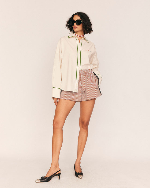 summery copenhagen Frida Lace Striped Short in Brown