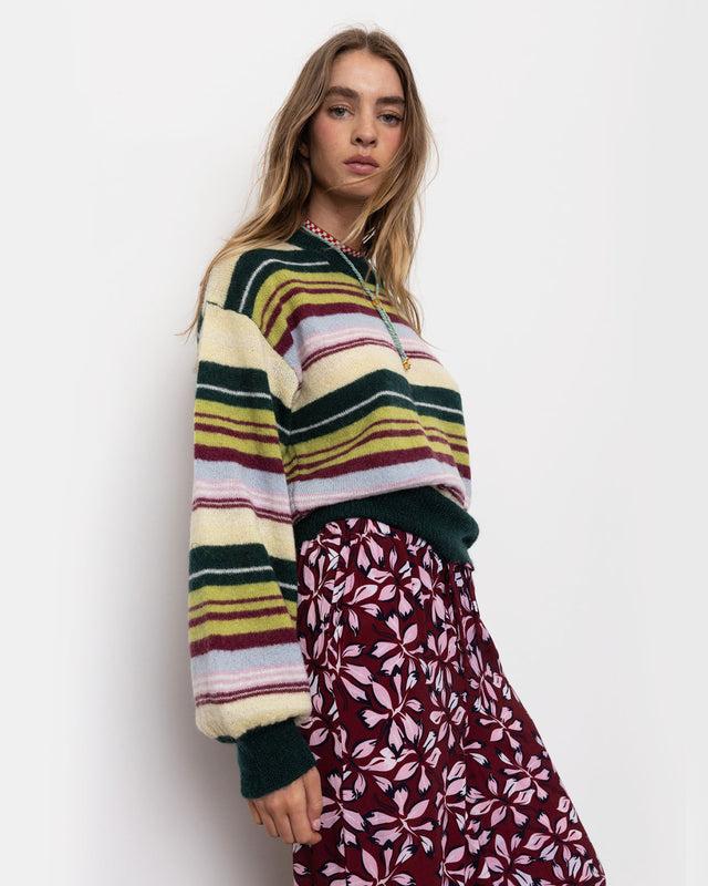 Summery Copenhagen GIGI BALLOON CREW NECK KNIT IN MULTI STRIPE