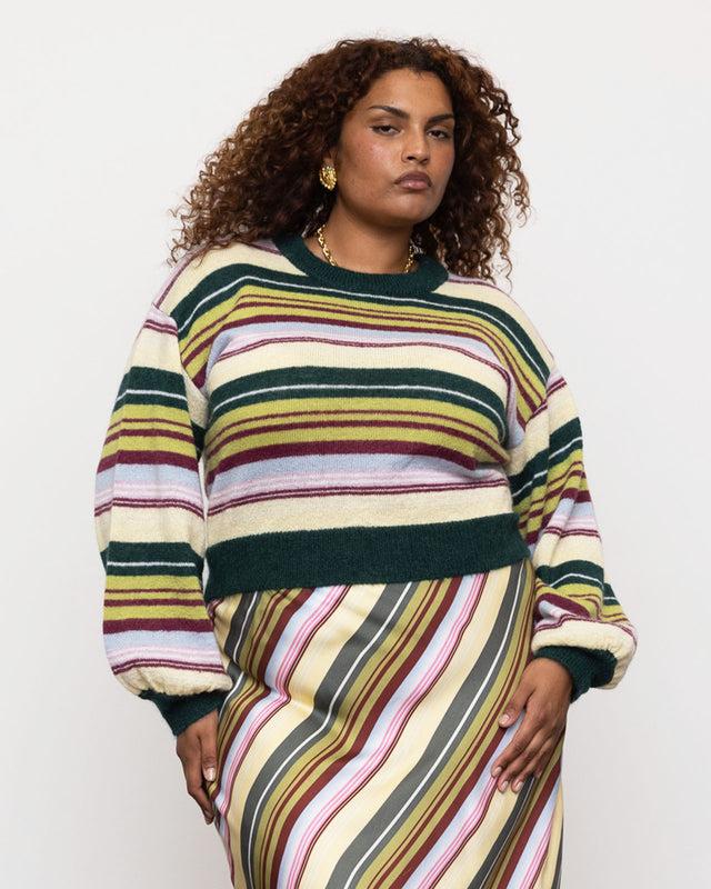 Summery Copenhagen GIGI BALLOON CREW NECK KNIT IN MULTI STRIPE