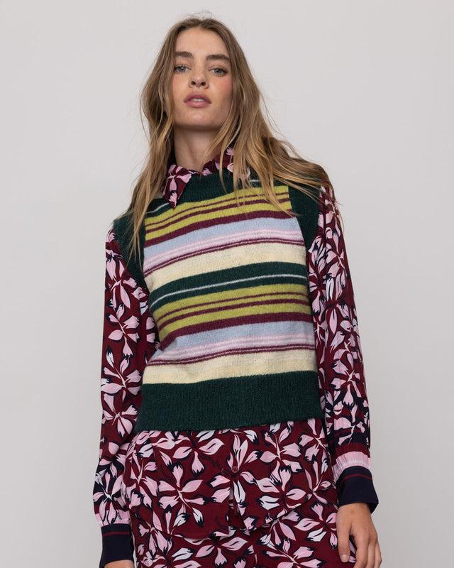 summery copenhagen GIGI MINI CREW KNIT VEST IN MULTI STRIPE
