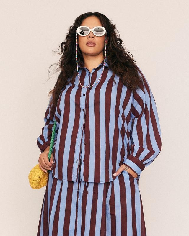 Summery Copenhagen HANNAH BALLOON SLEEVE SHIRT IN BLUE STRIPE