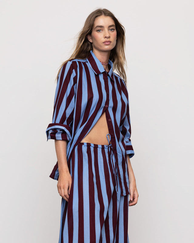 Summery Copenhagen HANNAH BALLOON SLEEVE SHIRT IN BLUE STRIPE