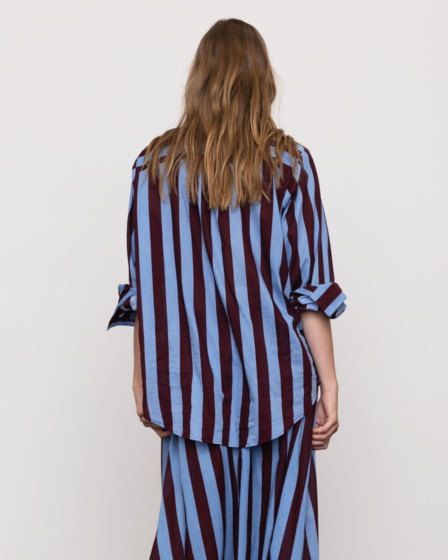 Summery Copenhagen HANNAH BALLOON SLEEVE SHIRT IN BLUE STRIPE